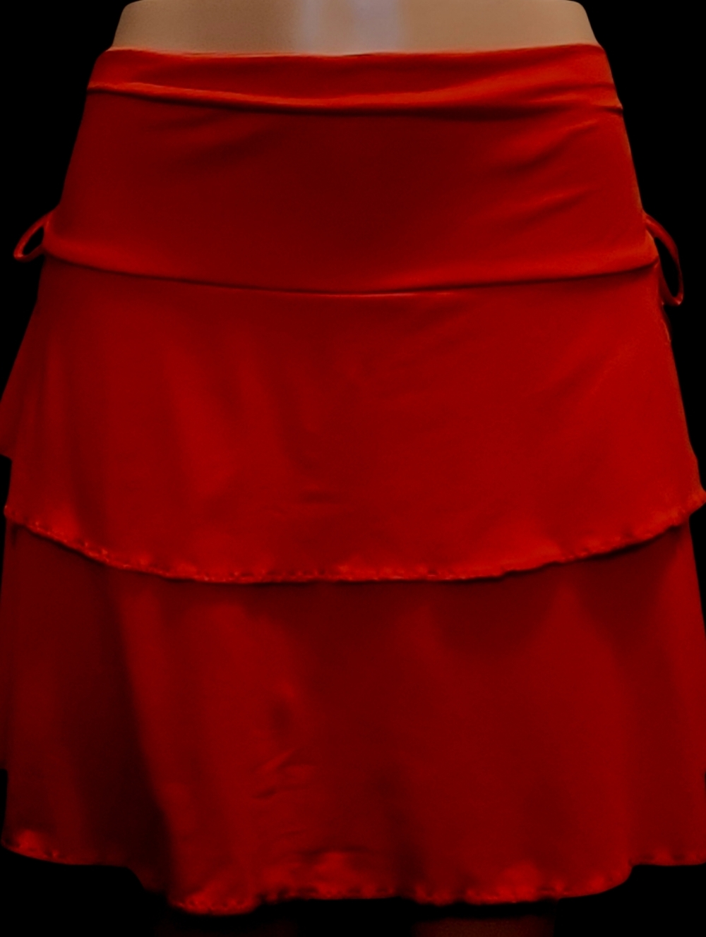 Women's Red Layered Ruffle Tie A-Line Knee Skirt 3XL Polyester Spandex